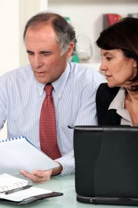 Business couple working at a desk